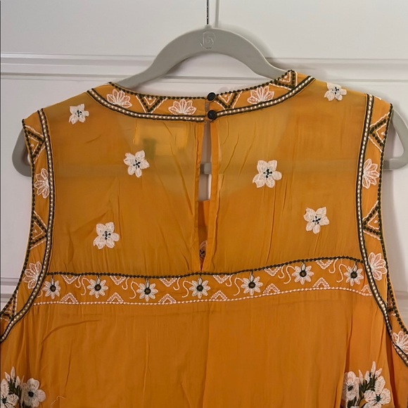 Anthropologie Embroidered Floral Yellow Sleeveless Dress - Picture 5 of 8